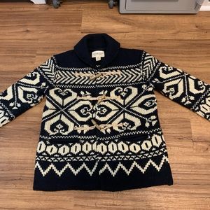 Navy Ralph Lauren cardigan with wood and rope toggle closure.